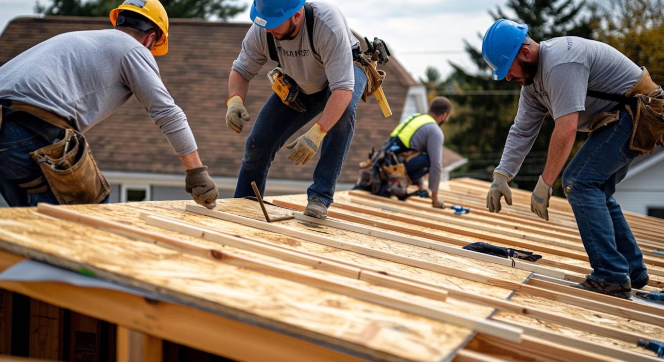 Professional roofing crew installing roof in Azusa, CA
